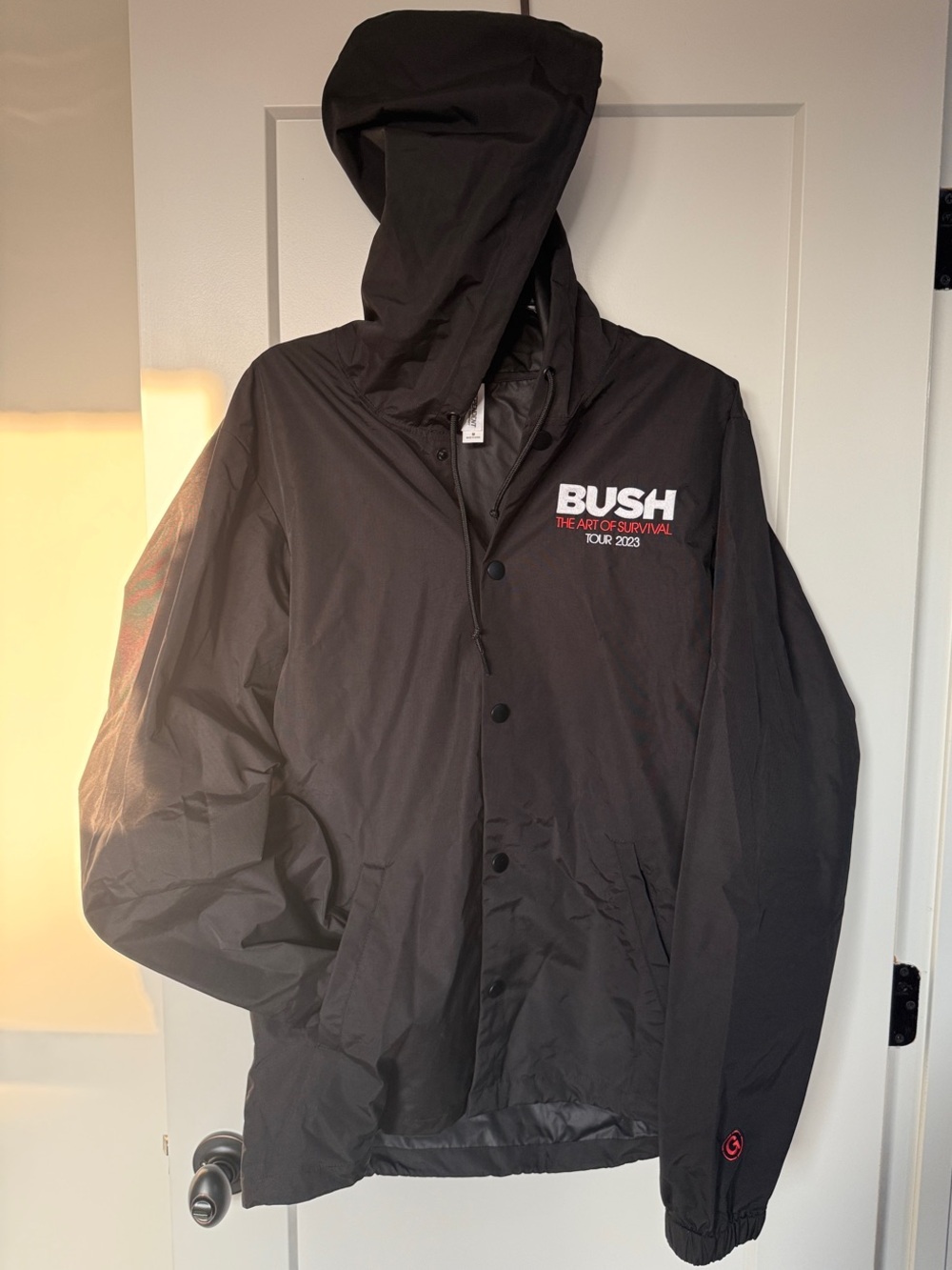 BUSH Black Hooded Windbreaker / Rain Jacket - Art Of Survival Tour - Size M